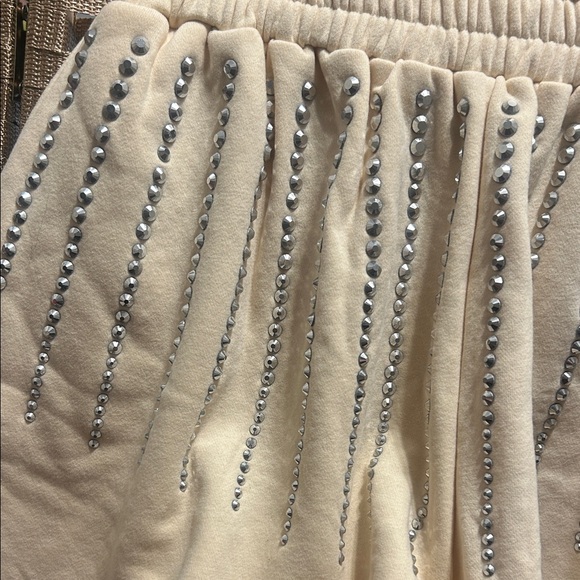 QUEEN OF SPARKLES Cream High-Waist Embellished Shorts - Picture 3 of 7